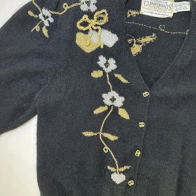 Susan Bristol 1987 Embroidered Button Front Cardigan Short Puff Sleeve Sweater M - Image 1 of 4