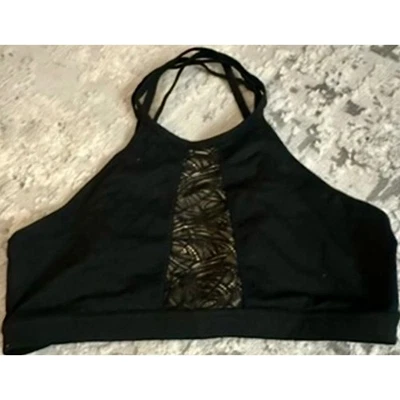 B FIT Beach Bunny Black Lace Panel High Neck Sports Bra Top Large New w/out tags - Image 1 of 4