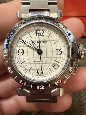 "Reloj Cartier Pasha De Cartier 2377 caja plateada tamaño 35 mm usado correa pequeña de 6""" Foto 1 de 4