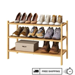 Entryway Shoe Bench Bamboo Wood Shoe Rack Shoe Cabinet Storage Organizer 3-Tier - Picture 1 of 6