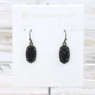 NWT Kendra Scott Lee Black Drusy Drop Earrings Gunmetal - Image 1 of 4