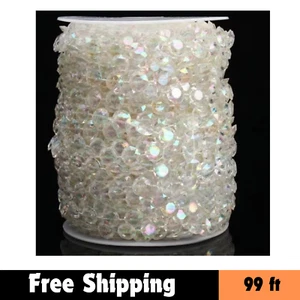 99Ft Crystal Beads Garland Strand, Iridescent Clear Acrylic Diamond Beads String - Picture 1 of 8