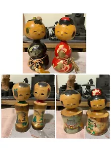 8 cm (3,14") 11 cm (4,33") 9,5 cm (3,74").Giapponese Sosaku Kokeshi 6 corpi - Foto 1 di 12