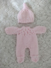 Doll Clothes pink Hand knitted 2pc suit sleeper for mini baby 7" fit A. Drake 6"