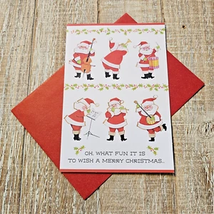 Christmas Greeting Card Old Style Santa Band Music Instruments Hallmark - Picture 1 of 7