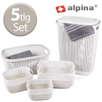 5tlg Set Wäschesammler Wäschekorb mit Deckel Wäschewanne Box Aufbewahrungskorb - Bild 1 von 4