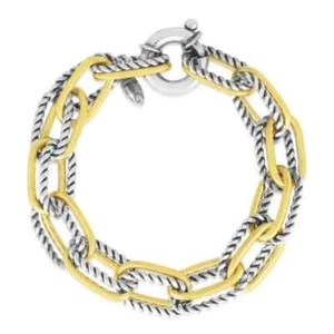 Large Oval Link Bracelet Phillip Gavriel 18k Gold  N Silver Twisted Cable 8" - Picture 1 of 8