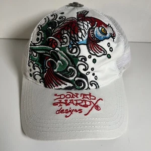 Vintage Ed Hardy Koi Fisch Trucker Snapback Mütze Y2K Christian Audigier weiß - Bild 1 von 10