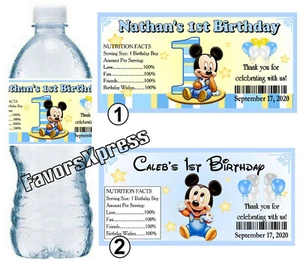 20 ETIQUETAS DE BOTELLA DE AGUA MICKEY MOUSE 1ER CUMPLEAÑOS FIESTA FAVORES ~ PERSONALIZADAS - Imagen 1 de 1