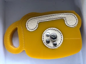 PRADA TELEPHONE SHAPED BROOCH PIN RESIN PLASTIC & LEATHER L:8 W:4.7 Cm - Picture 1 of 4