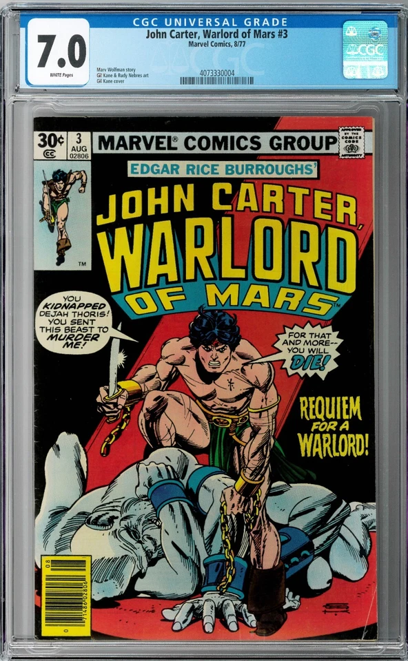 John Carter, Señor de la Guerra de Marte #3 CGC 7.0 (agosto 1977, Marvel) Gil Kane Dejah Thoris Foto 1 de 2
