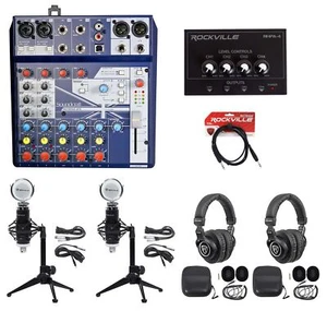 2) Person Gaming Twitch Stream Bundle Soundcraft Mixer+Headphones+Mic+Desk Stand - Picture 1 of 7