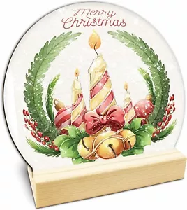 Christmas Candles Table Wooden Decor - Merry Christmas Crystal Ball Plaque With - Picture 1 of 5