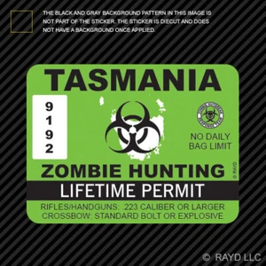 Tasmania Zombie Permiso de Caza Adhesivo Calcomanía Vinilo Australia Tasmania Aussie - Imagen 1 de 1