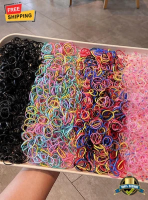 500pcs Disposable Elastic Hair Bands Neon & Black Rubber Ties for Styling - Image 1 of 4