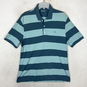 Lacoste Polo Shirt Mens Large 5 Blue Green Striped Short Sleeve Tennis Golf - Picture 1 of 13