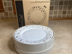 New PAMPERED CHEF Set of 4 CELEBRATION Dessert Plate 8" Gold Stars- New In Box - Picture 1 of 3