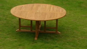 7-Piece Outdoor Teak Dining Patio Set: 72" Round Table, 6 Arm Chairs Leno - Picture 1 of 2