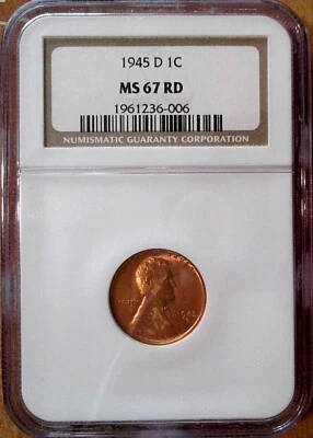NGC - Gem BU 1945D Lincoln Cent - MS 67 Red (RD) - Image 1 of 2