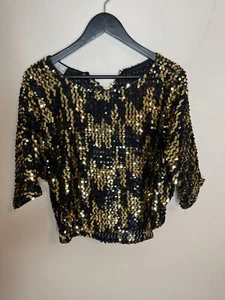 Vintage Anthony Sicari Size Small Sequin Blouse Gold Black Oversize See Listing - Picture 1 of 8