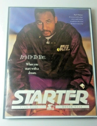 Starter Jacket 1990s advertisement MAGAZINE PAGE CUTOUT Framed Karl Malone Jazz Cover