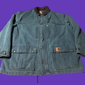 Chaqueta Carhartt De Colección Para Hombre XL Verde Manta Forrada Tareas Abrigo EE. UU. Cremallera Botón - Imagen 1 de 15