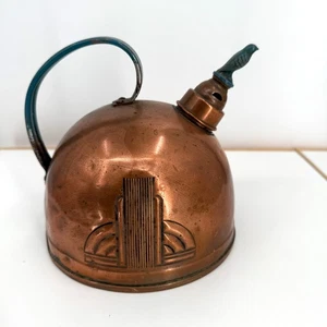 Vintage massiver Kupfer Art Deco pfeifender Teekessel Vogel Ausguss Made in USA *Beule - Bild 1 von 15