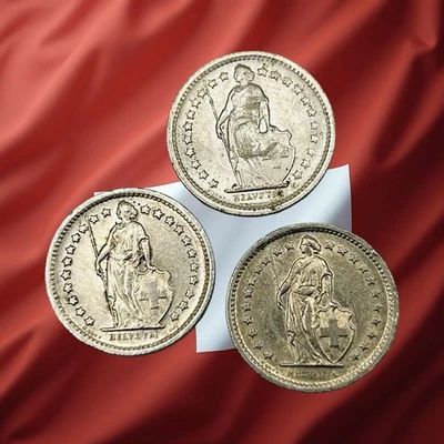 Lot of 3 Switzerland 1/2 Franc Coins - 1968 B, 1969 B & 1970 - Combined Ship - Image 1 of 2