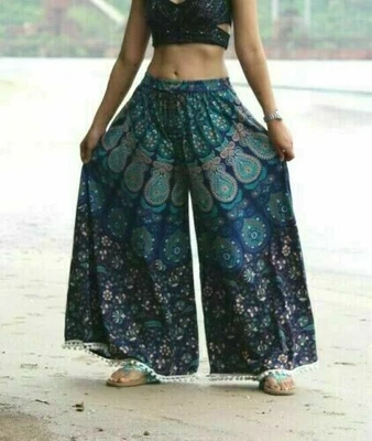 MANDALA FLORAL WOMEN'S TROUSER ETHNIC COTTON BEACH YOGA PANT HIPPIE BOHO PALAZO - Image 1 of 3
