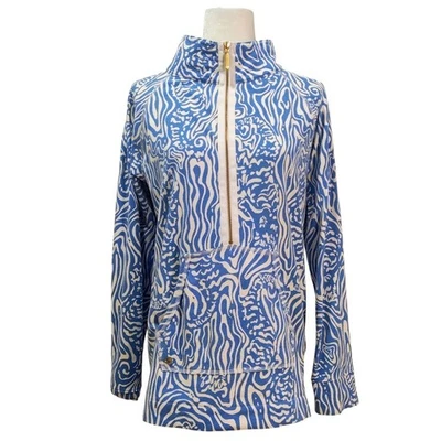 Pullover informal Lilly Pulitzer azul solar noche natación popover media cremallera L Foto 1 de 4