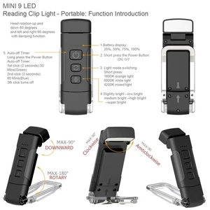(Black)Reading Lights For Books In Bed Portable Clip-on LED USB Rechargeable BT5 - Photo 1/12