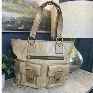 Coach Kitt hellbraun Lackleder Gigi Legacy groß Shopper Beuteltasche Tasche Handtasche - Bild 1 von 9