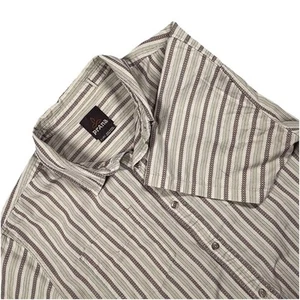 Prana Shirt Mens XL Brown White Aztec Stripe Short Sleeve Button Up Casual - Picture 1 of 7