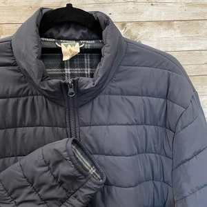 Voyager Mens XL Puffer Jacket Coat Navy Blue Plaid Fleece Lined Quilted Zip - Picture 1 of 16