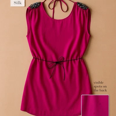 Spiegel 100% Silk Hot Pink Embellished Shoulder Tunic Mini Dress Size M – Open B - Image 1 of 4