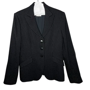 Armani Collezioni Structured Black Pinstripe Black/White Blazer Jacket Sz M - Picture 1 of 11