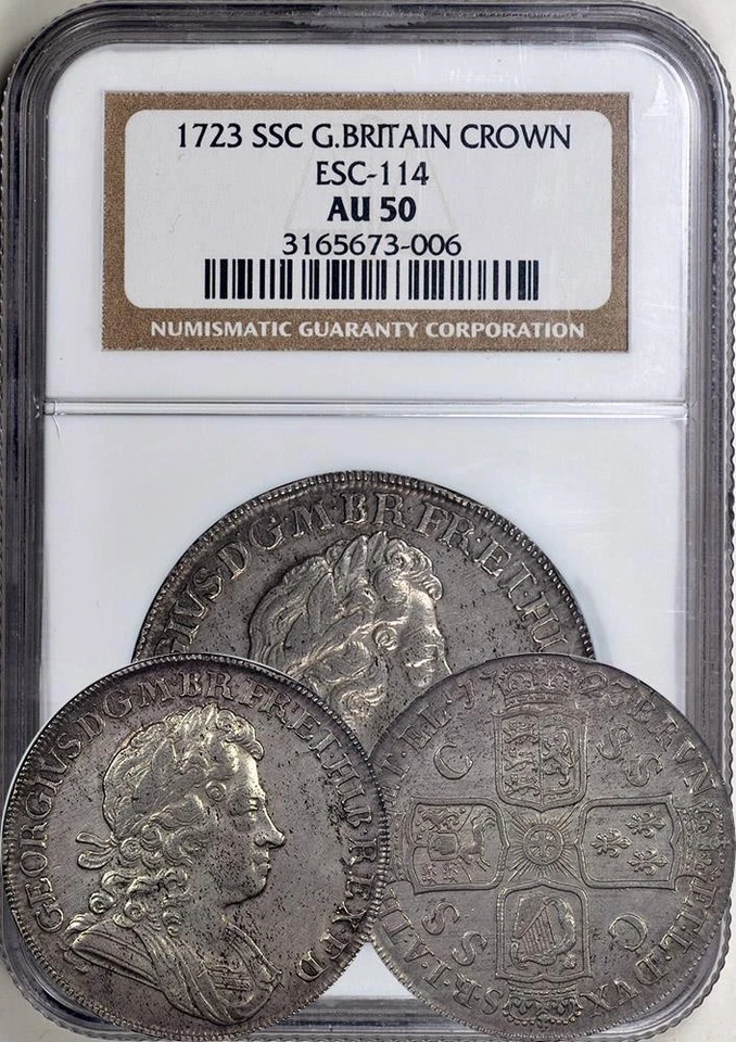 Gran Bretaña 1723 SSC Corona NGC AU-50. ¡Escaso estado! Foto 1 de 1