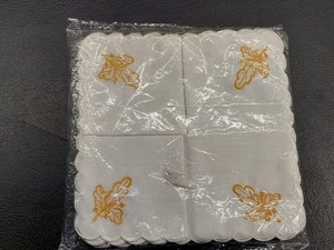 Set 12 Vintage Veloso's Gift Shop White Gold Leaf Embroidered Cocktail Napkins - Picture 1 of 4