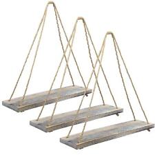 Rustic Distressed Wood Hanging Shelves 17-Inch with Swing Rope Floating Shelv...