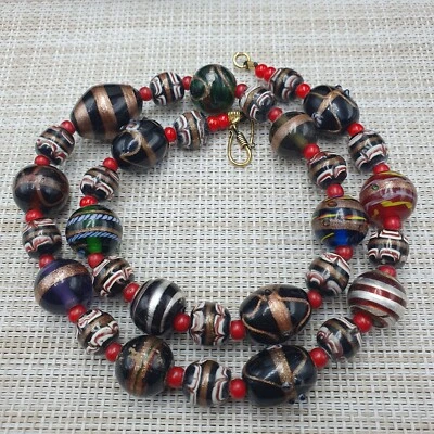 Impresionante collar de cuentas de vidrio aventurino estilo veneciano vintage Foto 1 de 4