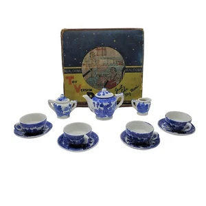 Bambola vintage salice blu porcellana bambini set da tè Giappone set da gioco regalo - Foto 1 di 16