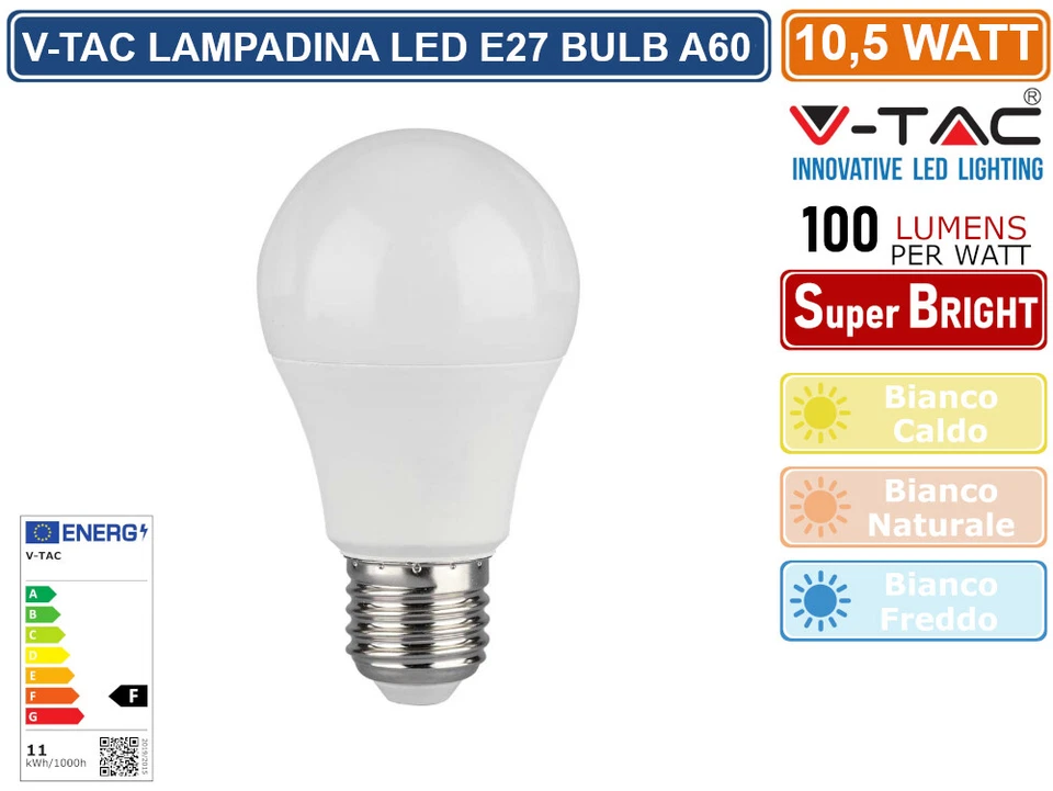 Lampadina led V-tac 10.5W E27 4000K - 217349