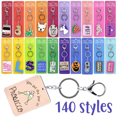 Keyring Plastic Metal Tag Designs Kids Dog Cat Initials Animals Charm Gift Kids - Image 1 of 4