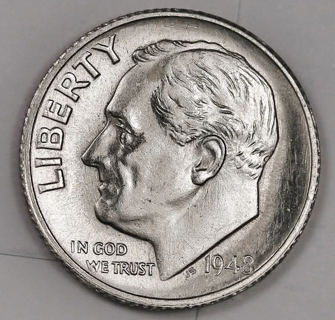 1948-s Roosevelt Dime.  White No Toning.  BU.  Inventory I 176334 Cover
