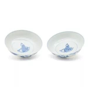 Coppia di piatti cinesi blu e bianchi stile Kangxi Mark Qing studiosi immagini - Foto 1 di 19