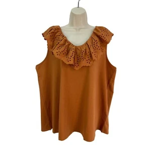 Lane Bryant gewebtes ärmelloses Top mit Ösen und Rüschen Adobe Damen 22/24 neu mit Etikett - Bild 1 von 6