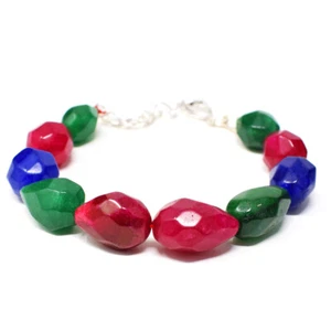 Earth Mined ENHANCED Ruby, Emerald & Sapphire Pear Cut Beads Bracelet NK 12E51 - Picture 1 of 2
