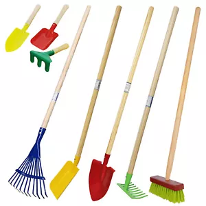 Kinder Garten Geräte SET 8 Teile Metall Holz Schaufel Besen Harke Rechen Spaten - Bild 1 von 18