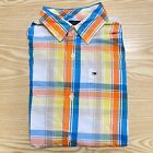 Tommy Hilfiger Boys Shirt Large Blue White Orange 18" Pit-to-Pit Designer Casual