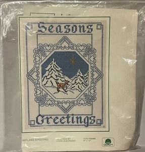 Vintage Sunset Designs Kreuzstich-Set Jahreszeiten Grüße 1983 Karte & Stoff offene Tasche - Bild 1 von 2